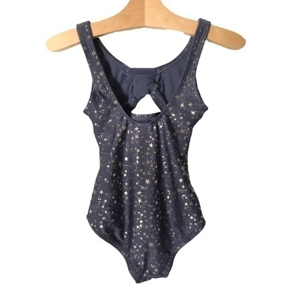 Art class One Piece Girls Swimsuit Grey/Blue Golden Stars Size XS 4/5